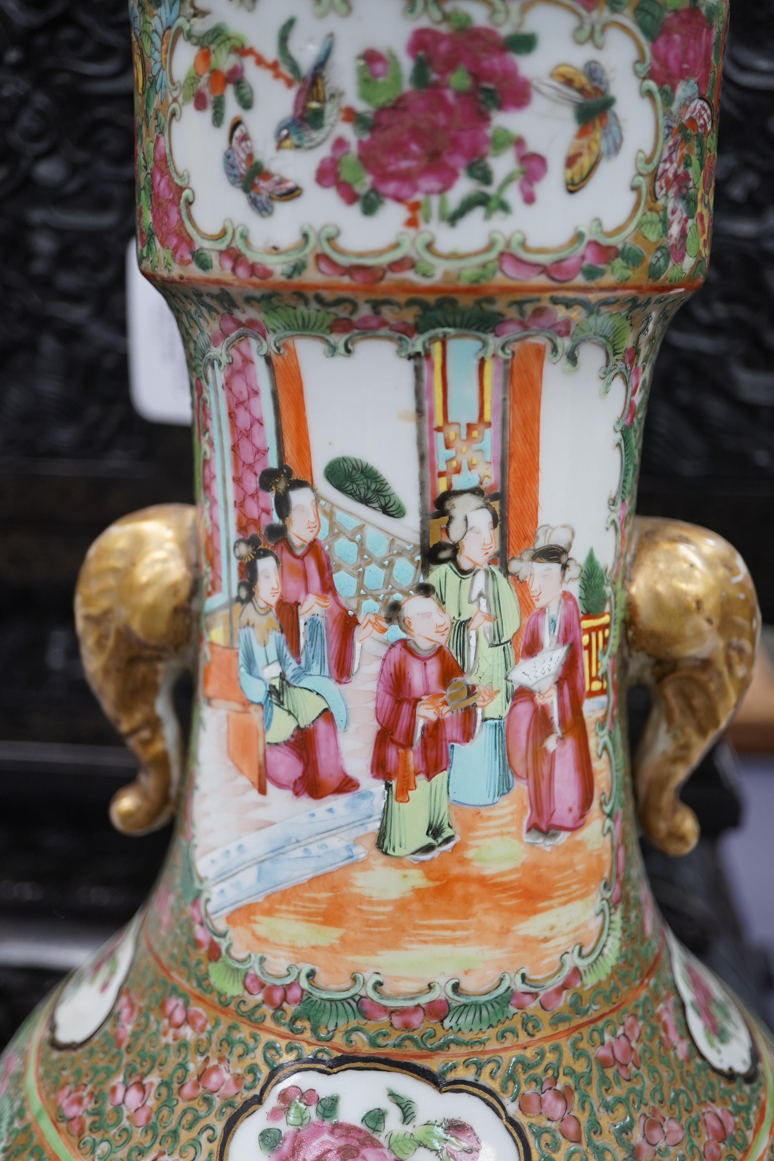 A Chinese famille rose two handled vase, mid 19th century